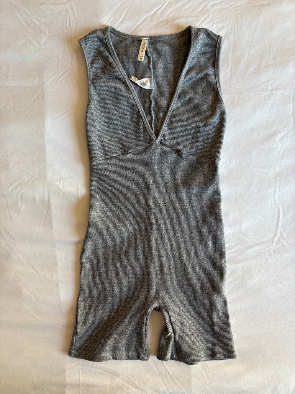 Jova Gray Ribbed Sleeveless V-Neck Romper Casual Everyday